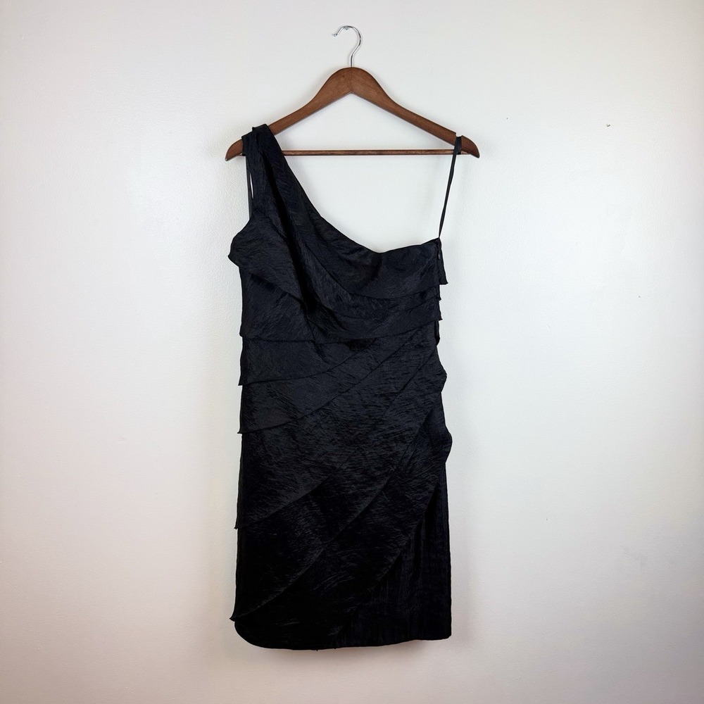 London Times One Shoulder Dress 14 Black Knee Length Party Cocktail Chic